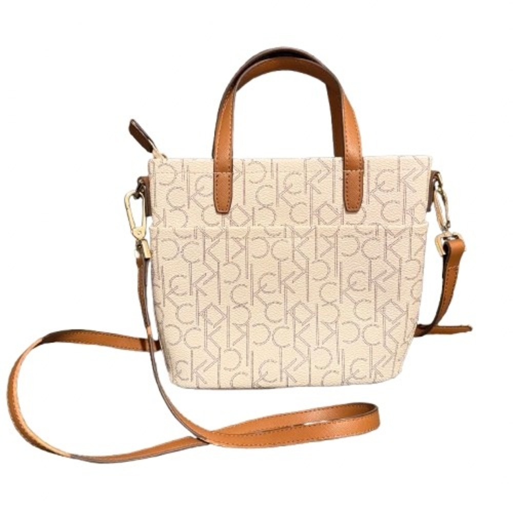 Calvin Klein CK Signature Mini Top Handle Crossbody Bag Cream Zipper Closure - Picture 4 of 6
